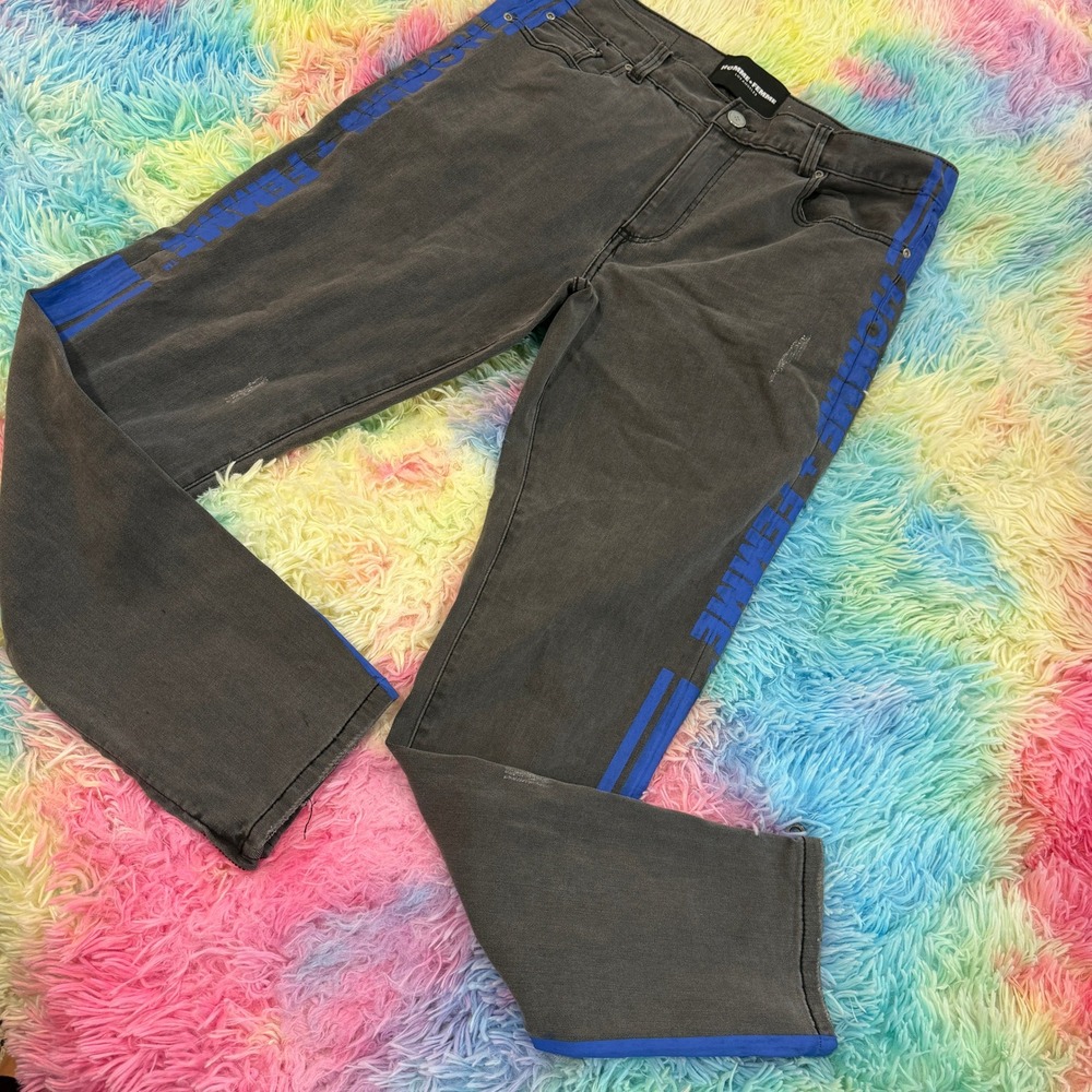 Homme + Femme Jeans Mens 34 Black Blue Side Stripe Ankle‎ Zip Slim